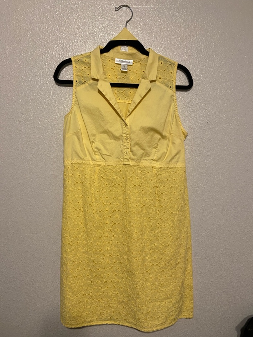 Maternity Yellow Sleeveless Eyelet Dress, Size Large